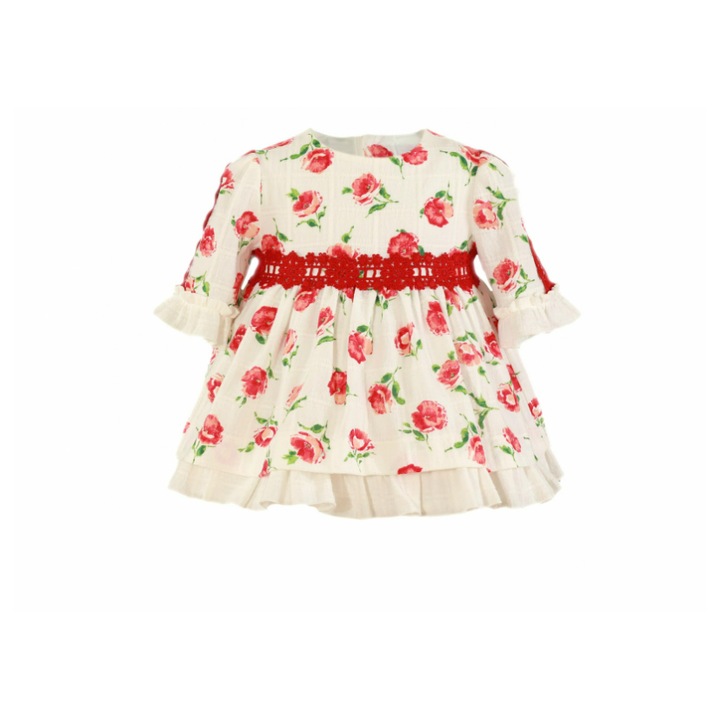 Rochita Miranda bebe fetita Alb cu trandafiri rosii 12-30 luni - Miranda