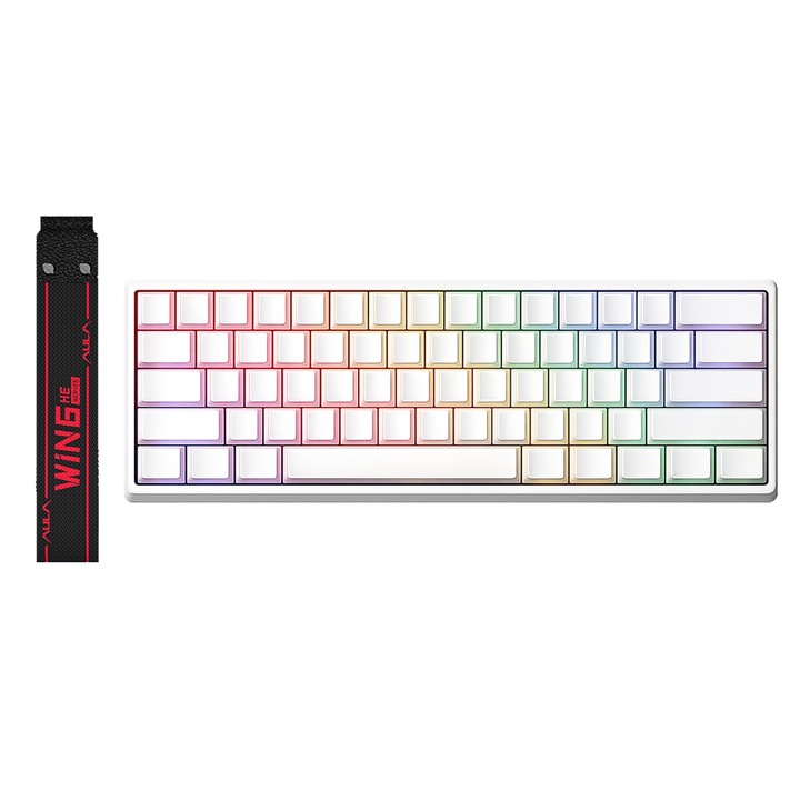Tastatura mecanica gaming cu fir AULA WIN60 HE, ax magnetic Hall, Keycaps cu gravare laterala cu transmitere a luminii,8000Hz, precizie 0.01mm, RGB, layout compact 60%, placa de pozitionare metalica