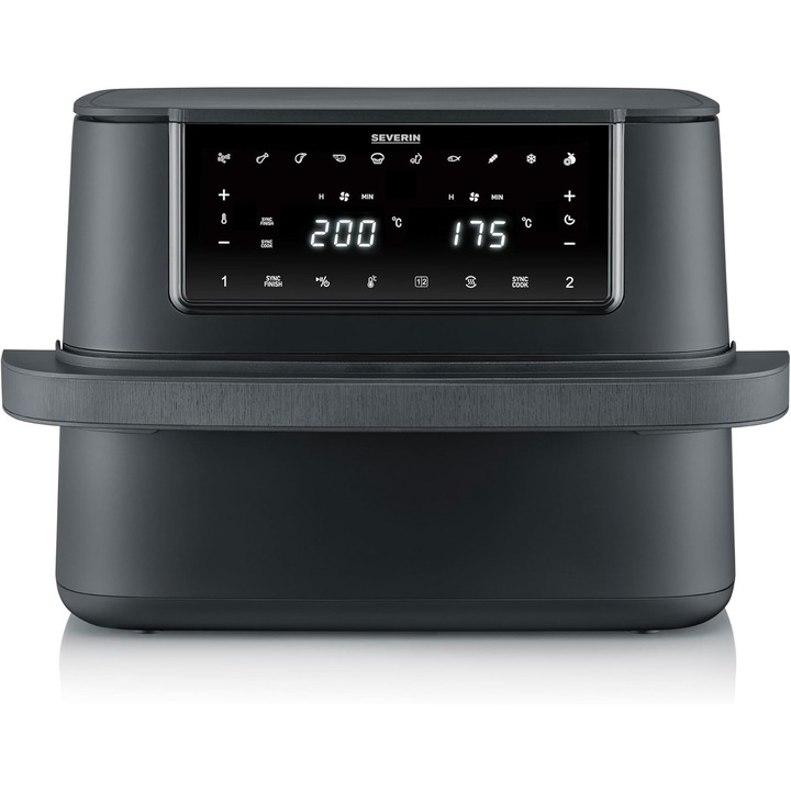 Friteuza cu aer cald Severin Black Line Flex FR9599, 2600 W, 2 zone, 9 L, 10 programe, Negru