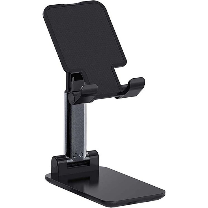 Suport telefon pliabil pentru smartphone si tableta pana la 10 inch (25.4 cm), reglabil, antiderapant, compact, negru