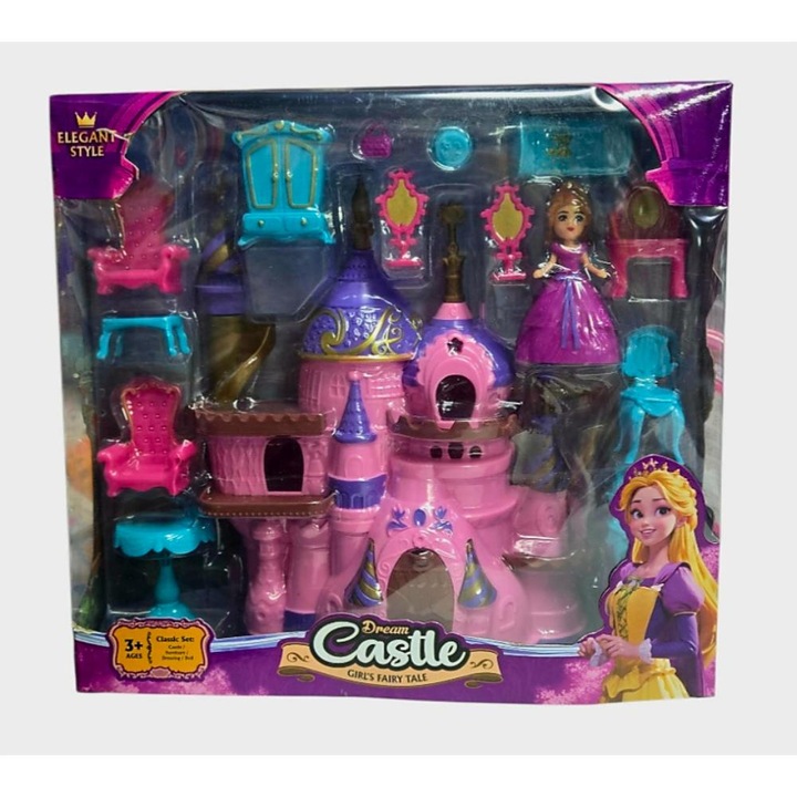Papusica cu castel si accesorii de mobilier, perfecta pentru joaca creativa si povesti magice. Set complet care stimuleaza imaginatia si distractia copiilor