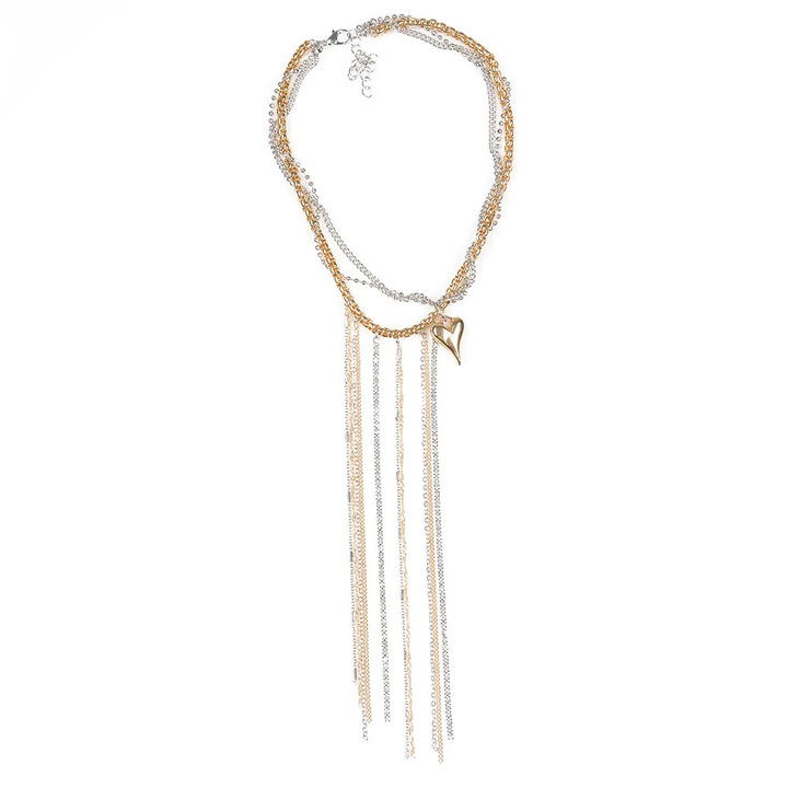 Colier elegant cu lanturi multiple si charm inima aurie