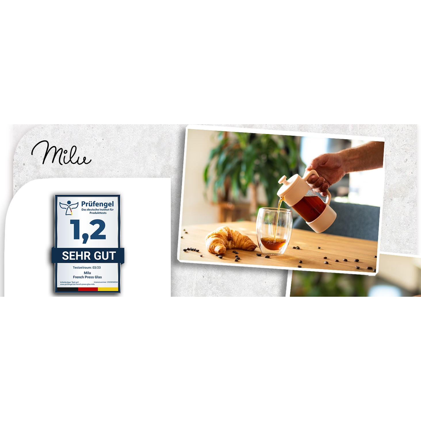 Cafetiera Milu French Press 1000ml, filtru inlocuibil, sticla rezistenta, set complet