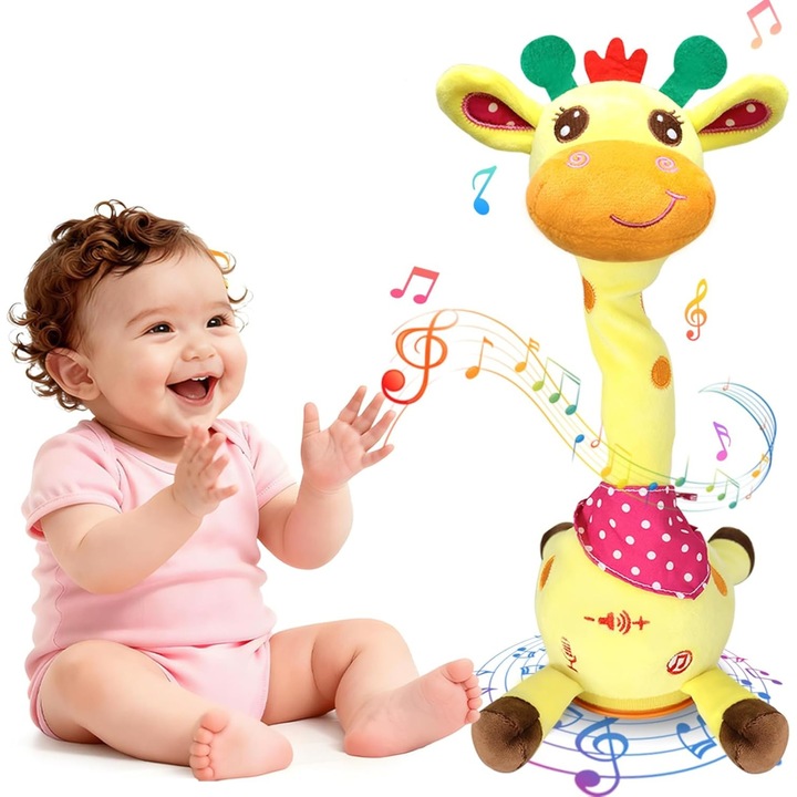 Girafa Interactiva Copii cu Muzica si Lumini LED, Jucarie Plus Dansatoare cu Functie Inregistrare si Repetare Voce, 10 Melodii, Volum Reglabil, Jucarie Educativa Bebelusi Toddler, Cadou Copii Dezvoltare Limbaj si Creativitate