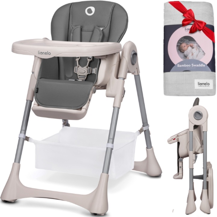 Scaun de masa, Lionelo, Zanna, Reglabil, 4 Pozitii pe inaltime, Spatar reglabil in 3 pozitii, Pliabil, din Metal, Conform cu standardul european de securitate EN14988, Gri