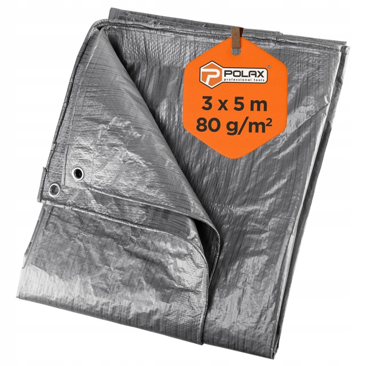 Megerősített ponyva 3x5m, 80g/m, vízálló, fűzőlyukakkal, ezüst