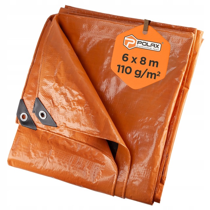 Narancssárga ponyva 6x8m, 110 g/m2, vízálló, fűzőlyukakkal