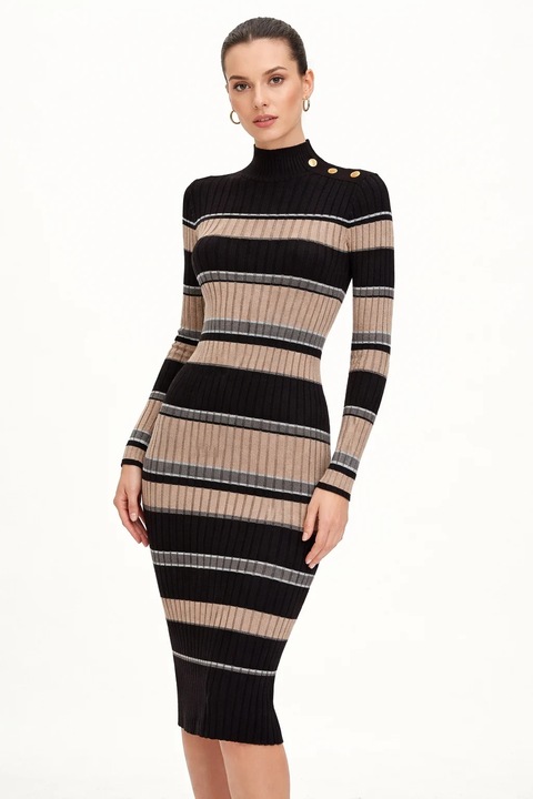 Rochie bodycon midi Guess, Negru | Bej