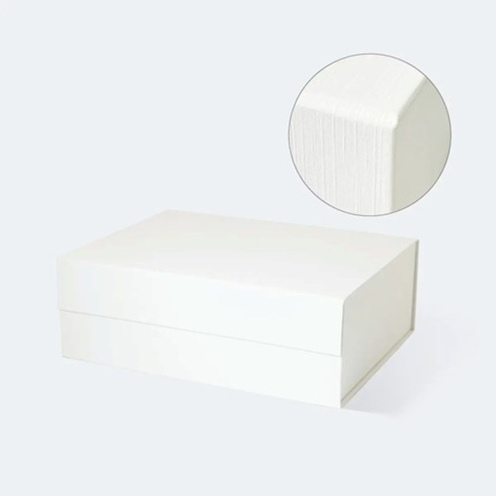 Cutie NEOPAK pentru cadouri, format A4, 330x255x115 mm, Alb off-white, cu inchidere magnetica, pliabila, textura Fine Linen
