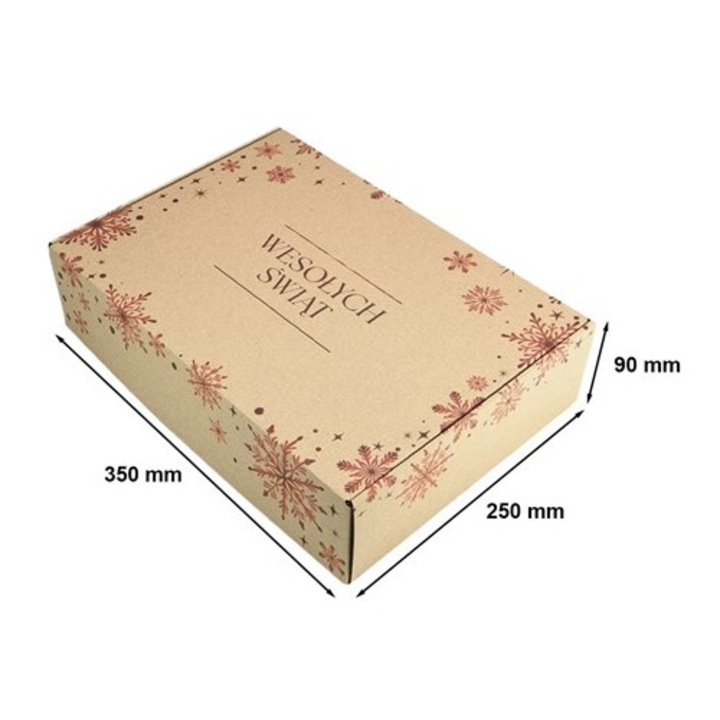 Set 10 buc, Cutie carton NEOPAK, pentru Craciun, cu motiv Fulgi de Nea, cu autoformare, 3 straturi, tip val E, 350x250x90 mm, gri, 400 g/m²