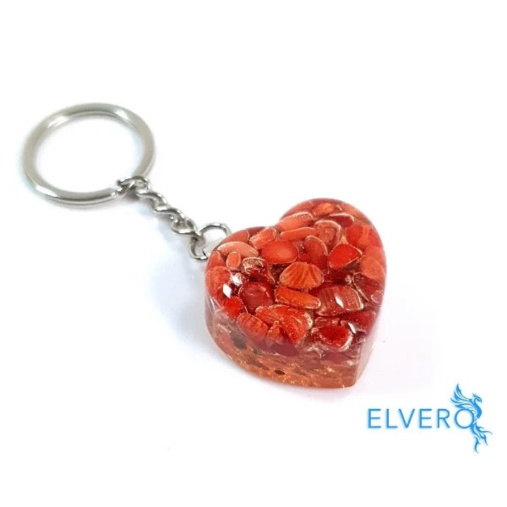 Breloc forma inima cu coral rosu, Elvero, orgon