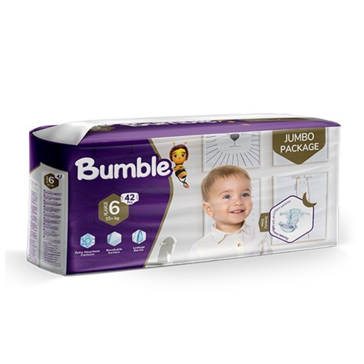 Bumble Pelenka Nr.6 (15+ kg), 42 db, Jumbo Pack, ultra-nedvszívó, légáteresztő, szivárgásgátló védelem, rugalmas oldalak