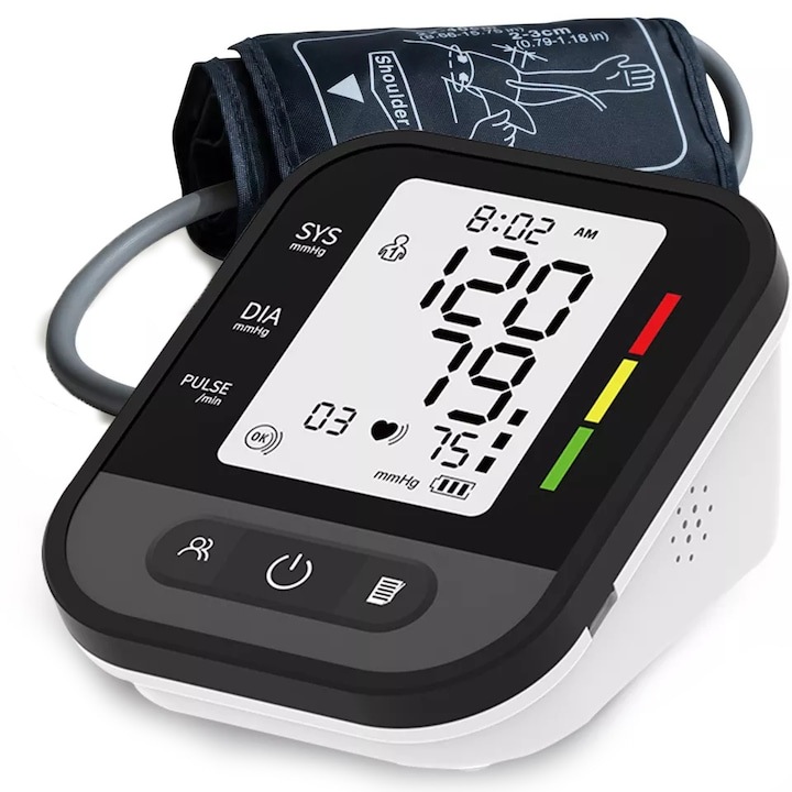 Tensiometru de brat, WowStep®, Masurare Tensiune Sistolica/Diastolica, Puls, Senzor de mare Precizie, Ecran, 3.2 Inch, Manseta Reglabila, Portabil