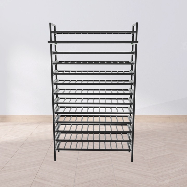 MetaloPro Amarone Raft Vinuri Metalic Extensibil 156 Sticle 170x100x30cm Negru Mat