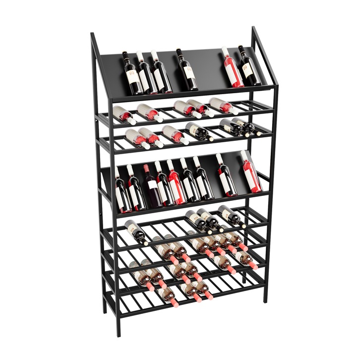 MetaloPro Rioja Suport Sticle Vin Metalic Pentru 104 Sticle, Design Industrial Robust, Ideal Bucatarie, Pivnita Sau Bar, 170x100x30 cm, Negru