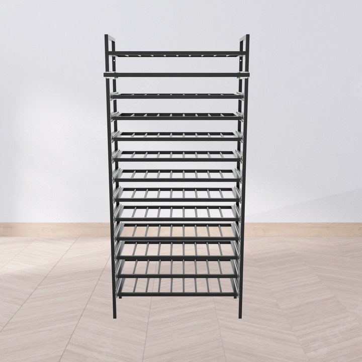 MetaloPro Raft Vinuri Amarone pentru 117 Sticle, Suport Metalic Extensibil cu Sertare Glisante, Design Industrial Modern pentru Pivnita, Bucatarie, Restaurant, 170x80x30 cm, Negru Mat
