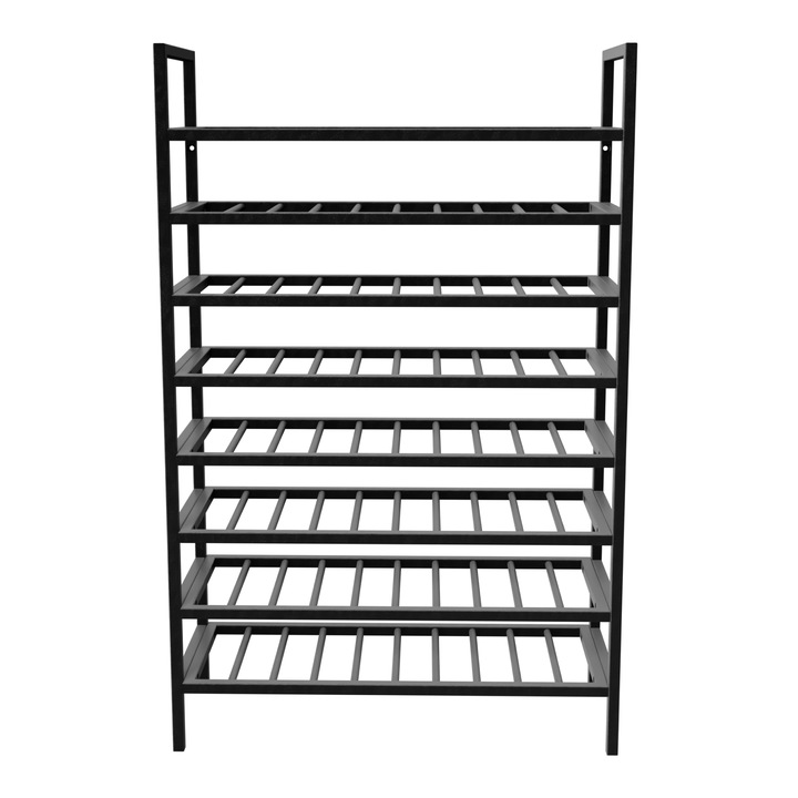 MetaloPro Raft Vinuri Jerez pentru 80 Sticle – Suport Metalic Robust 125x80x30 cm, Design Industrial Modern, Ideal pentru Bucatarie, Pivnita sau Bar – Negru Mat
