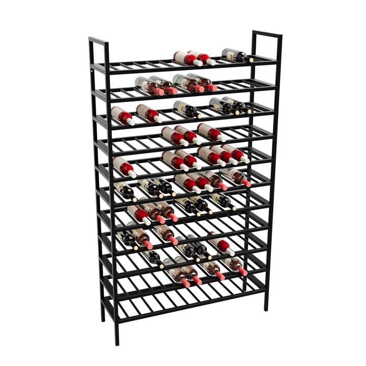 MetaloPro Jerez Raft Vinuri pentru 143 Sticle – Suport Metalic Robust pentru Bucatarie, Pivnita sau Bar, 170x100x30 cm, Negru Mat