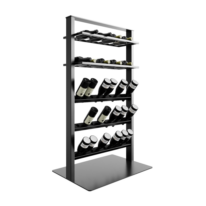 MetaloPro Piemont Suport Sticle Vin 45 Sticle 140x80x60 cm Design Industrial Robust pentru Bucatarie Pivnita Bar Negru Metal