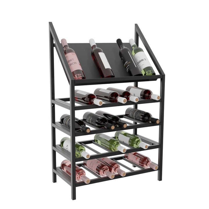 MetaloPro Raft Vinuri Napa – Suport Metalic pentru 35 Sticle, Design Robust, Ideal pentru Bucatarie, Pivnita sau Bar – 95×60×30 cm Negru