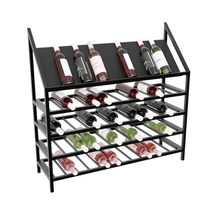 MetaloPro Napa Raft Vinuri 60 Sticle – Suport Metalic Robust pentru Bucatarie, Pivnita sau Bar, Design Industrial Modern 95×100×30 cm, Metal Negru