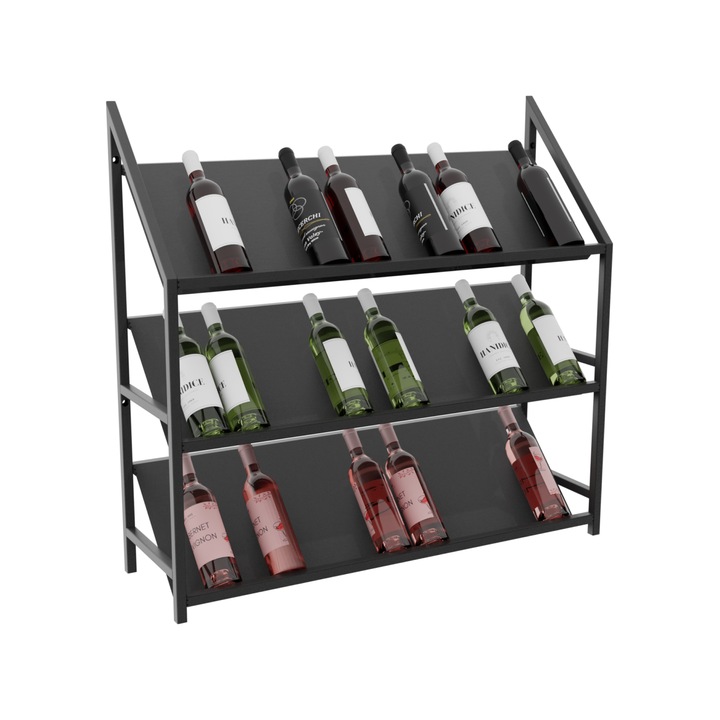 MetaloPro Bordeaux Suport Sticle Vin Metalic pentru 36 Sticle, Design Robust Modern, Ideal Bucatarie Pivnita Bar Restaurant 95x100x30 cm Negru