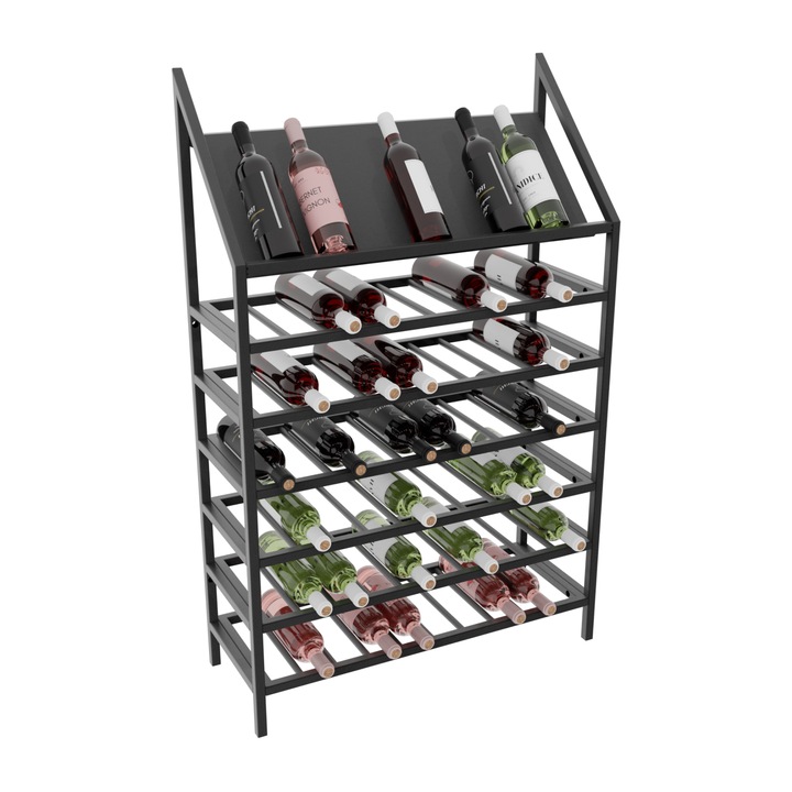 MetaloPro Napa Raft Vinuri Metalic Pentru 70 Sticle, Design Robust Industrial, Ideal Bucatarie Pivnita Bar Restaurant, 125×80×30 cm Negru