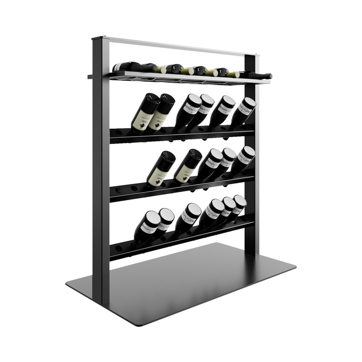 MetaloPro Piemont Suport Sticle Vin 45 Sticle 110x100x60 cm Design Industrial Metal Negru