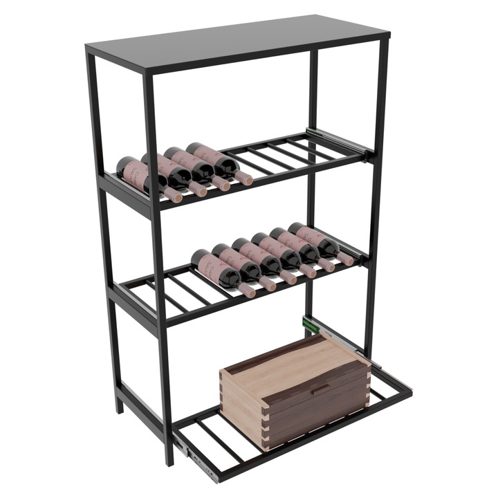 MetaloPro Calabria – Suport Metalic de Vinuri cu Rafturi Extensibile, pentru Bucatarie sau Pivnita – 120x80x30 cm Negru