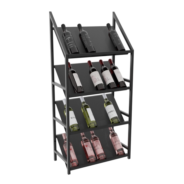 MetaloPro Bordeaux Raft Vinuri Suport Sticle Vin Metal Elegant Minimalist 28 Sticle 125x60x30 cm Negru