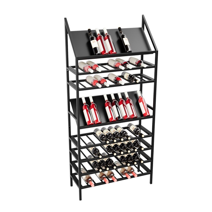 MetaloPro Rioja Suport Sticle Vin 80 Sticle – Raft Metalic Robust 170x80x30 cm pentru Bucatarie, Pivnita sau Bar – Negru