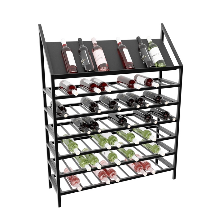 MetaloPro Napa Raft Vinuri pentru 84 Sticle, Suport Sticle Vin Metalic Autoportant, Design Industrial Modern, Bucatarie Pivnita Bar Restaurant, 125×100×30 cm, Negru