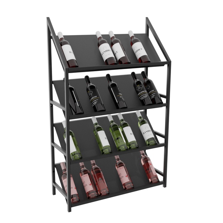 MetaloPro Raft Vinuri Bordeaux pentru 40 Sticle, Depozitare Pivnita Bar Bucatarie Restaurant, Design Industrial Modern 125x80x30 cm, Metal Negru