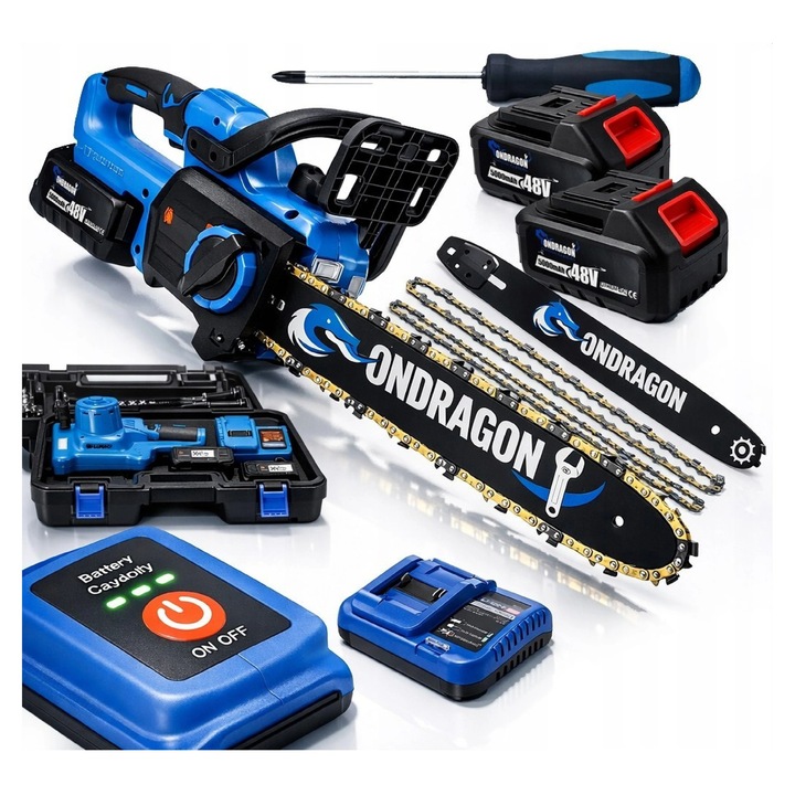 Drujba electrica cu acumulator, 2 x 48 V, 5 Ah, 30 cm, 12", afisaj LCD, Ondragon OD9105