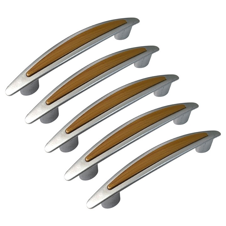 Set 5 Manere din plastic, 2101-01, lungime 130 mm, distanta gauri 96 mm, stejar