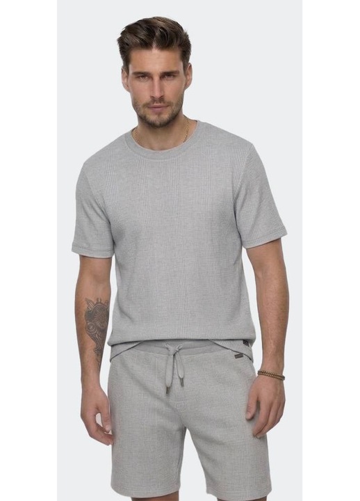 Tricou BOSS Structure, bumbac amestecat, gri deschis, decolteu rotund, maneci scurte