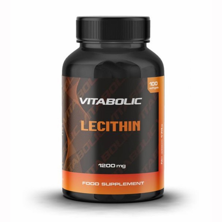 Lecitina Non‑GMO din soia, Vitabolic Lecithin 1200 mg, 100 softgels, sursa naturala de colina si fosfolipide, pentru functionarea normala a sistemului nervos si metabolismul lipidic