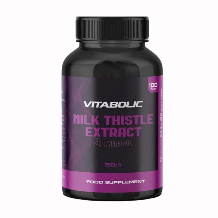 Armurariu cu silimarina, Milk Thistle Extract 50:1 Vitabolic, 100 capsule, extract concentrat de armurariu 50:1 cu silimarina, supliment antioxidant pentru sustinerea functiei hepatice