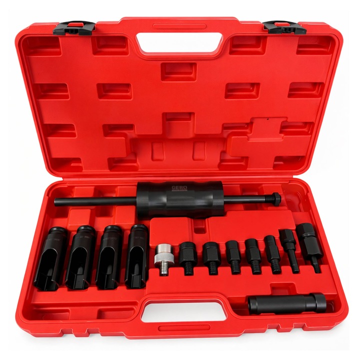 Trusa extractor injectoare 14 piese, Gebo Tools, 10 adaptoare, 4 mufe speciale
