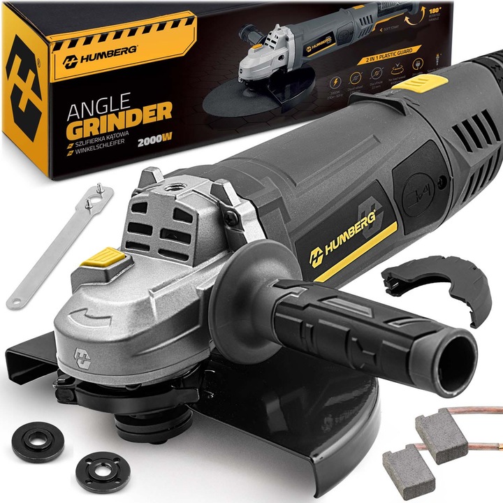 Humberg sarokcsiszoló 2000W 230mm, 6500 ford./perc, lágyindítással, komplett készlet