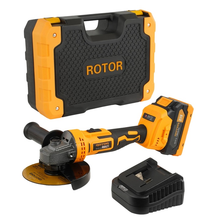 Polizor unghiular cu variator, ROTOR RBA21, 8500 RPM, cu acumulator 21 V /3 Ah