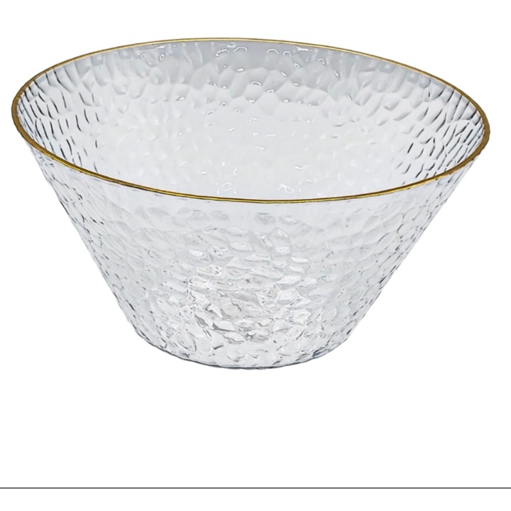 Bol Salată, Plastic, Transparent cu Marginea Aurie, 23x23x11, 5 cm