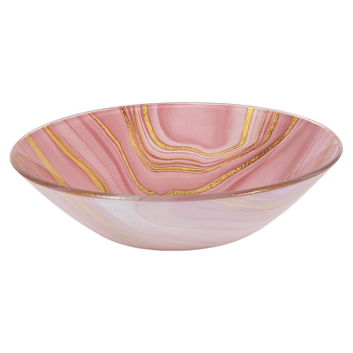 Bol individual MARBLE, MULTI CASA, sticla, roz, auriu, 4.5x18cm