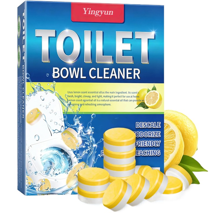 Tablete de curatat vasul de toaleta, indepartare puternica a petelor, dezinfectare, deodorant, parfum de lamaie, 24 buc