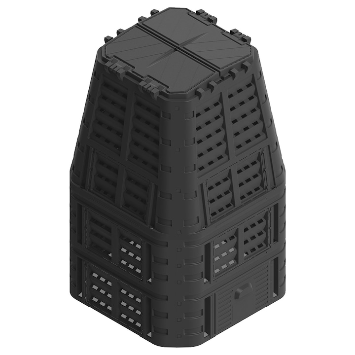 Compostor gradina Patrol Group 1000l, 93,3x93,3x146cm, plastic, negru
