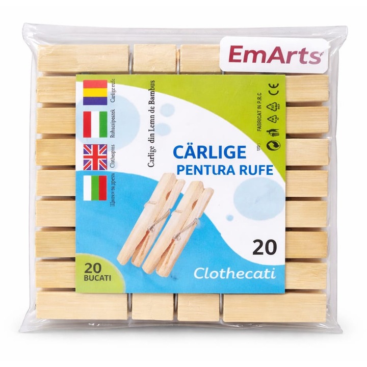 Set clame pentru rufe, bambus, 20 buc