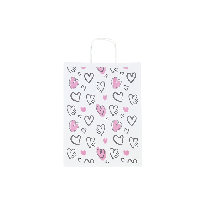 Set 10 bucati Punga Hartie Kraft cu Model Love Flying Hearts 22 x 31(H) x 10cm