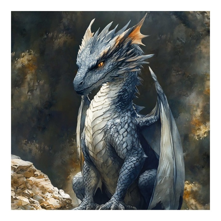 Material textil, Panou din tricot french terry 55x75 cm Dragon albastru mare, bumbac 95%, elastan 5%