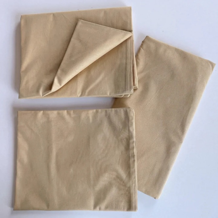 Set lenjerie bumbac organic, patut uni 120x60, 3 piese bej, TWINDECO