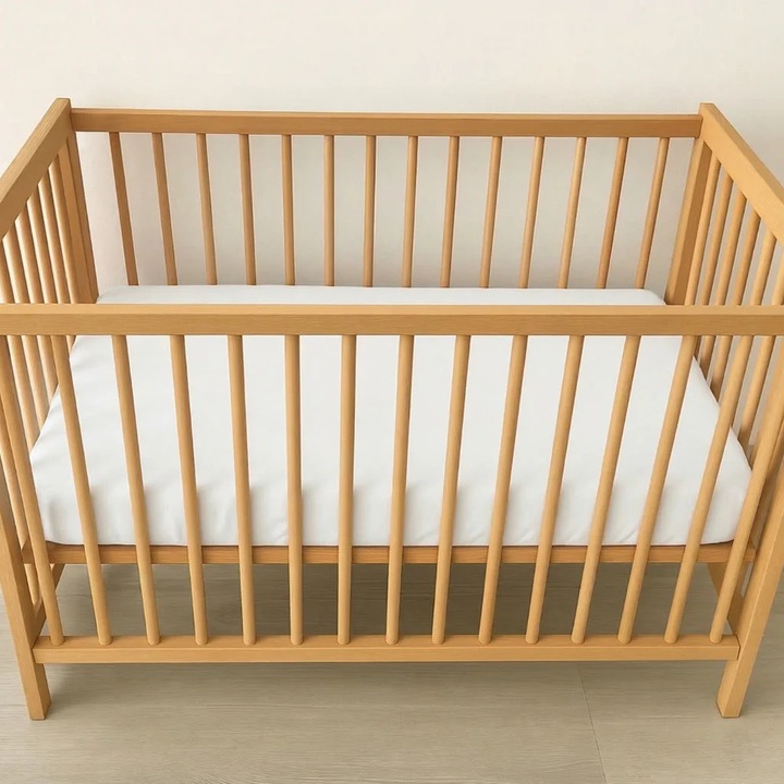 Cearceaf Elastic Impermeabil Alb dublat 2in1, 120x60, bumbac organic cu interior captusit impermeabil